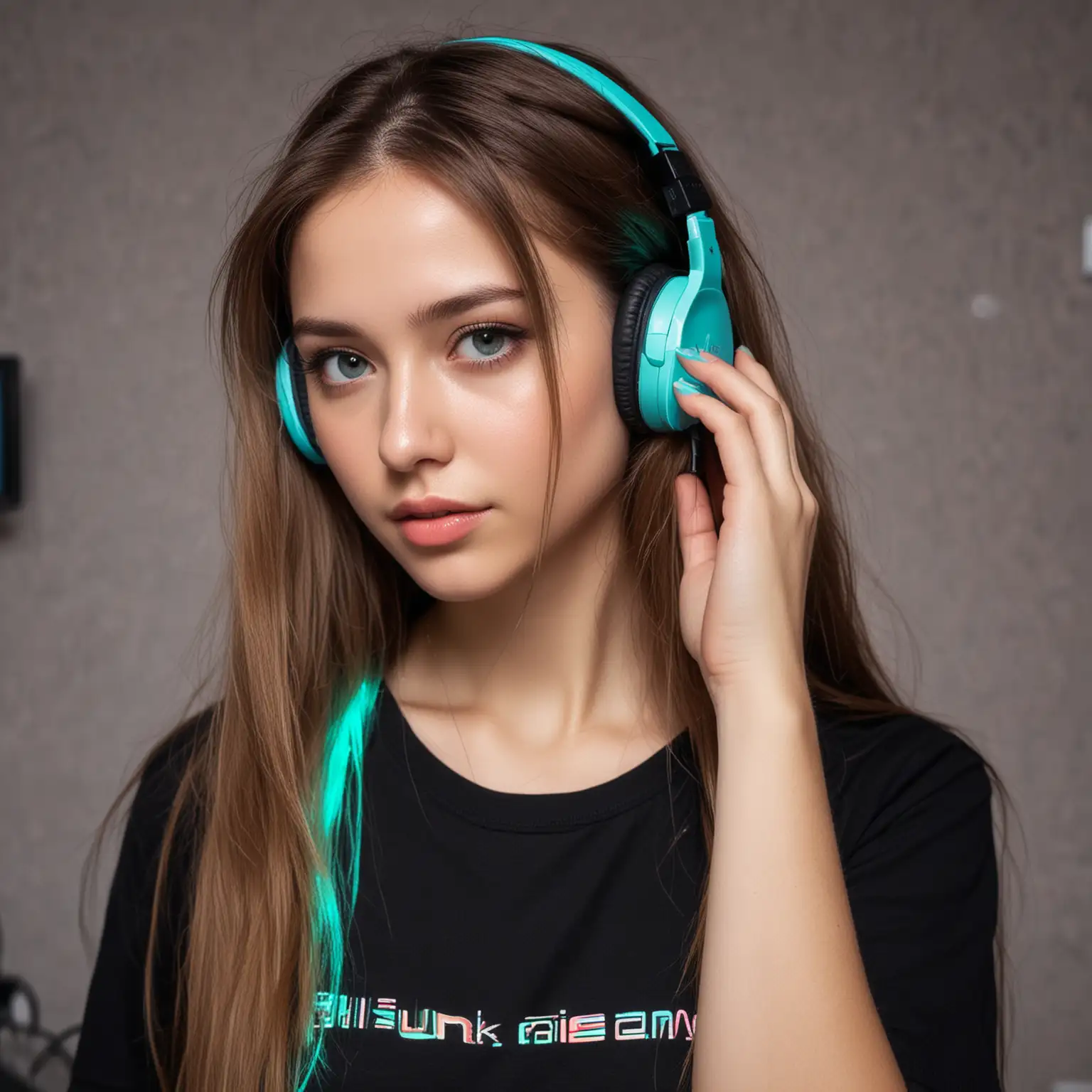 Solo-Turkish-Girl-with-Sony-Walkman-in-Neon-Cyan-Room