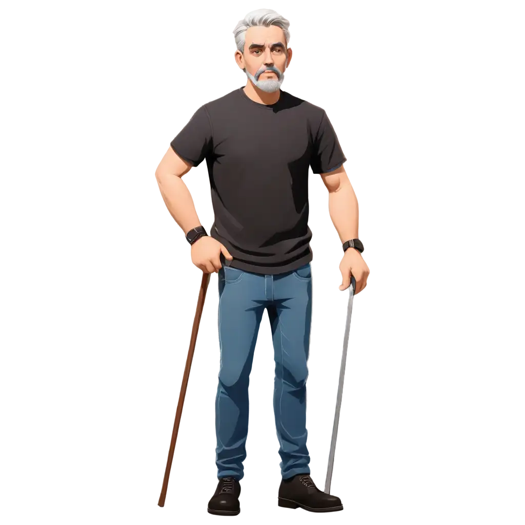 Detailed-CartoonStyle-PNG-Image-of-a-White-Man-with-Cane-Gray-Hair-and-Goatee-Beard