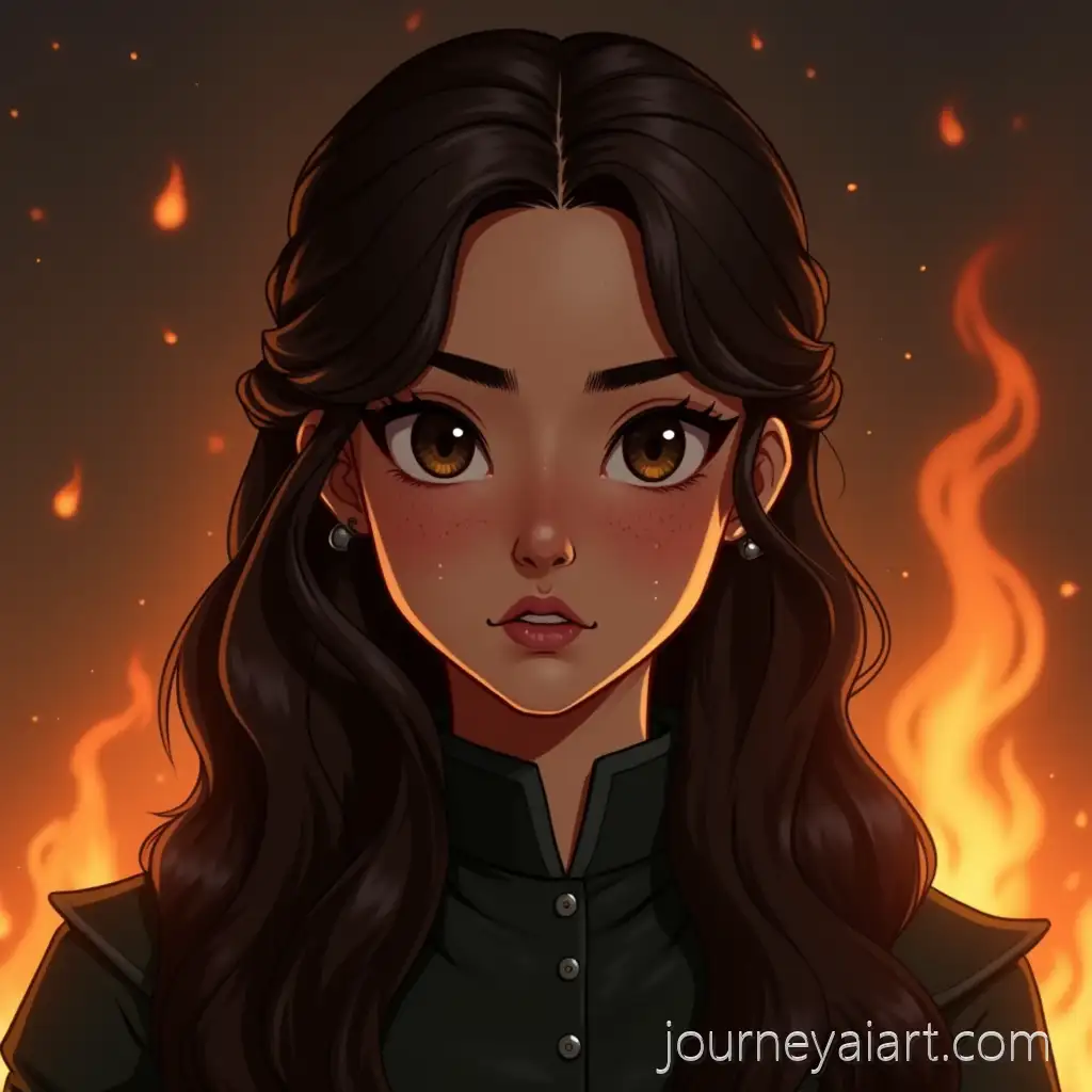Mystical-HalfAsian-HalfAI-Image-Prompt-ExpansionEuropean-Female-Character-with-Freckles-and-Flames-Background