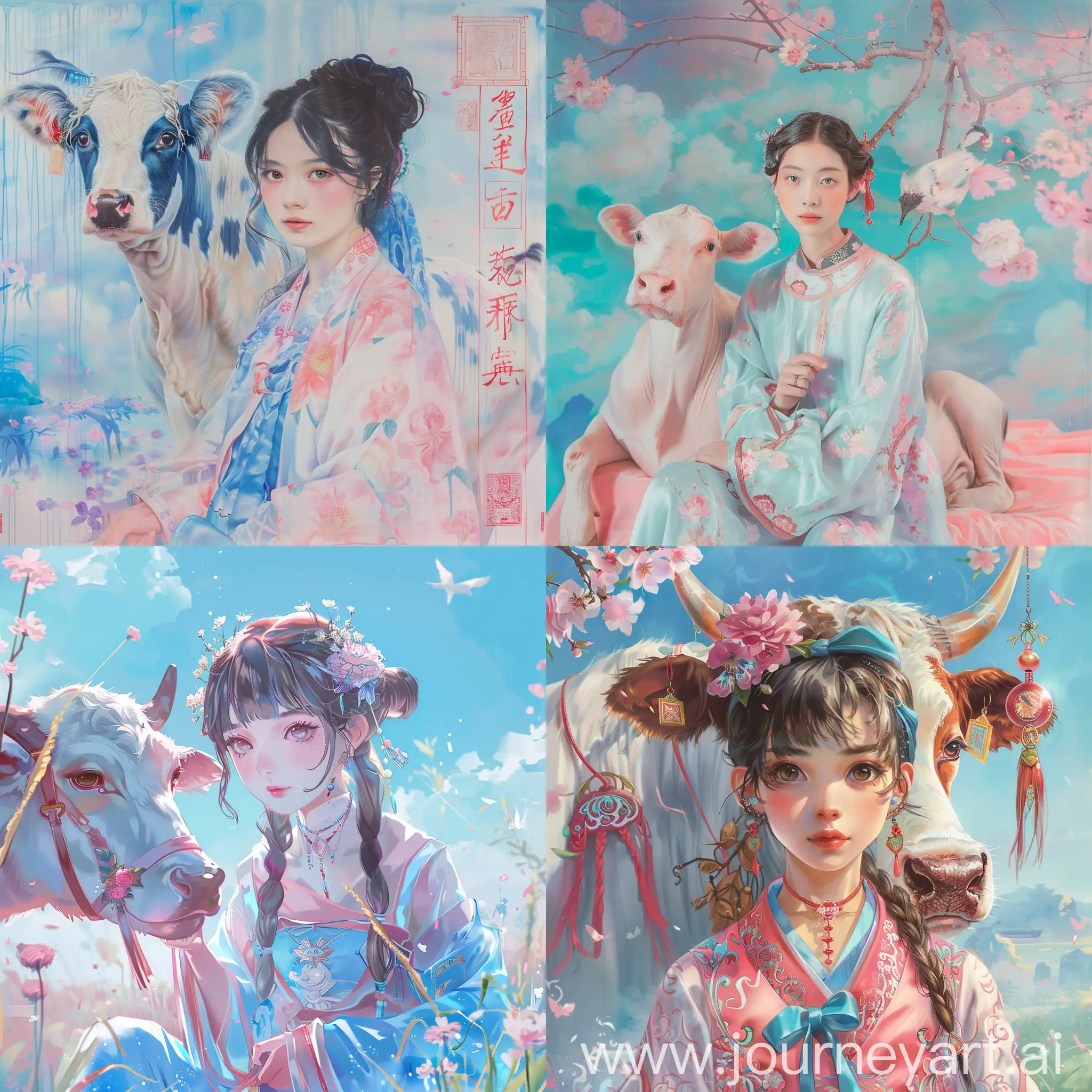 Qixi-Festival-Weaver-Girl-and-Cowherd-Dog-in-Pastel-Blue-and-Pink