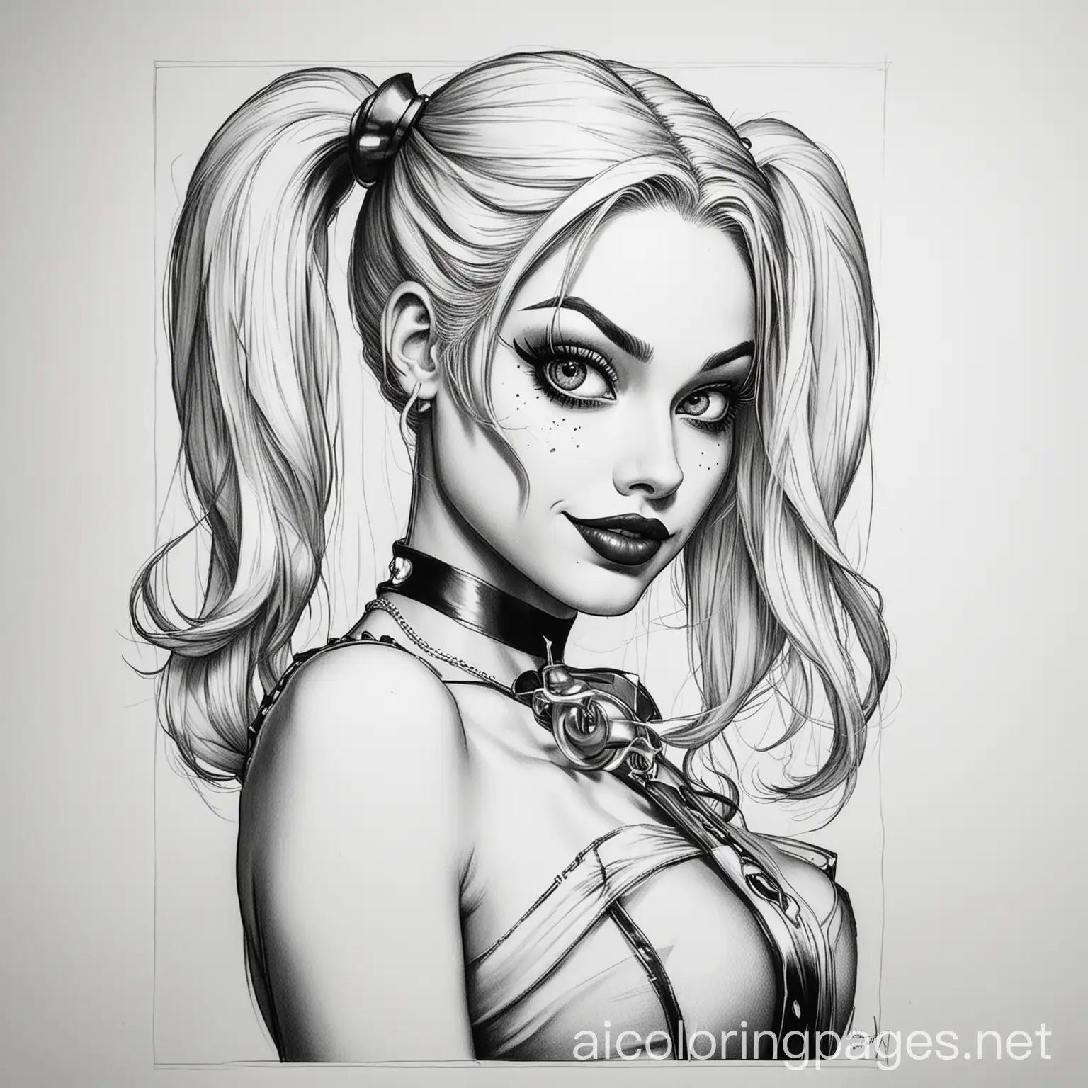 Harley-Quinn-Coloring-Page-Black-and-White-Line-Art-for-Easy-Coloring