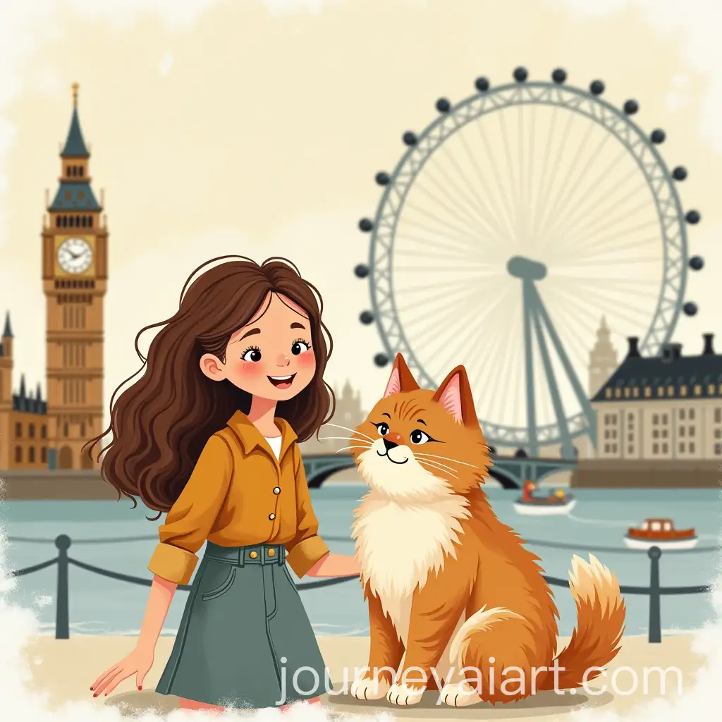 Young-Woman-and-Siberian-Cat-Enjoying-London-Landmarks