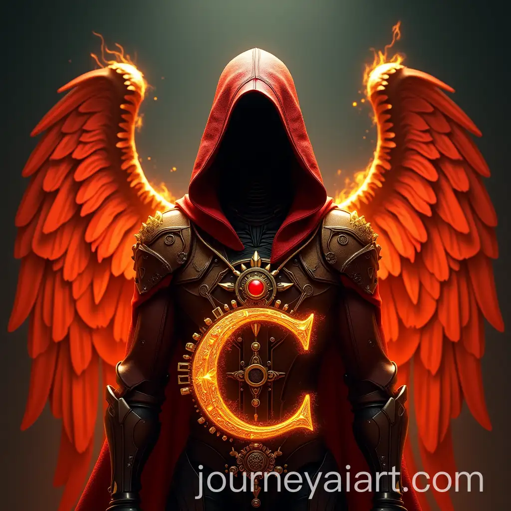 Robot-with-Hood-Surrounded-by-Flames-and-Angel-Wings-with-Steampunk-C-Symbol