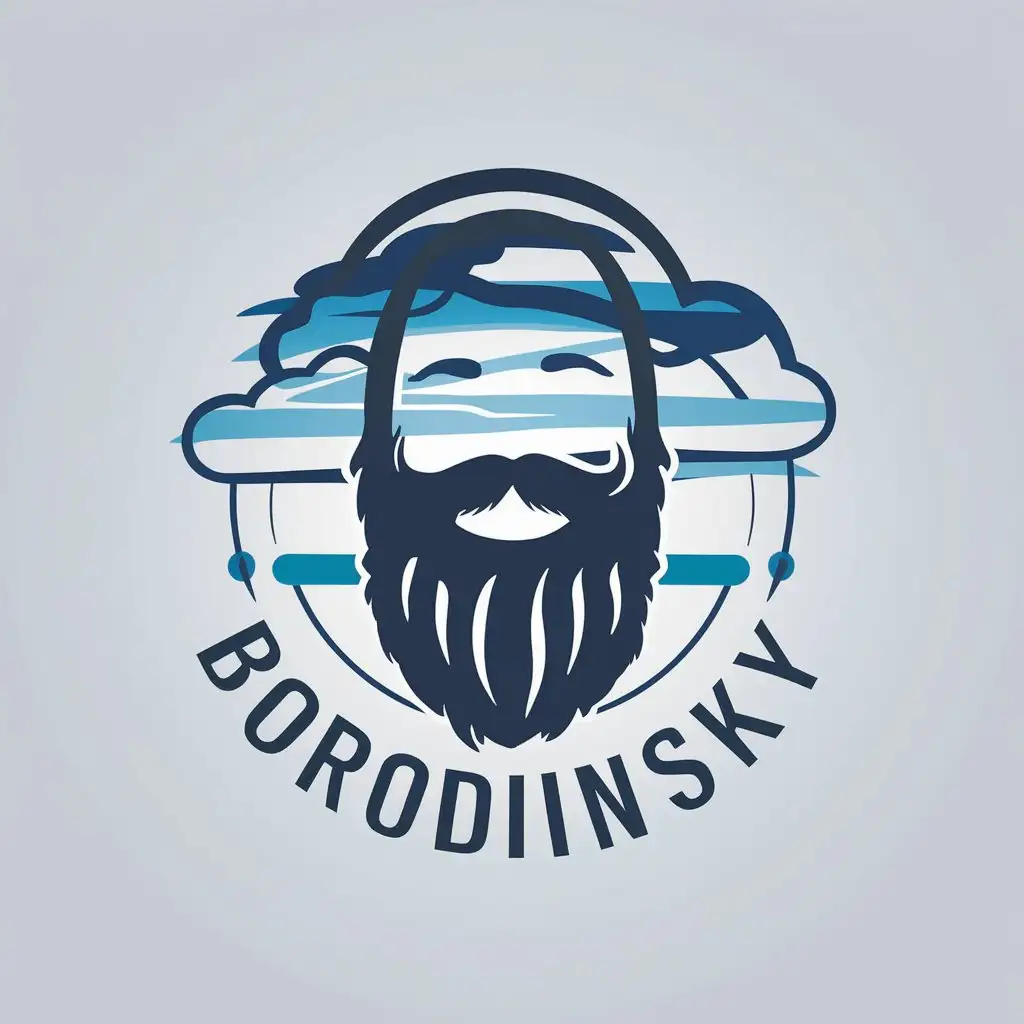 a vector logo design,with the text "BORODINSKY", main symbol:Beard, sky, cloud,complex,be used in Music industry,clear background