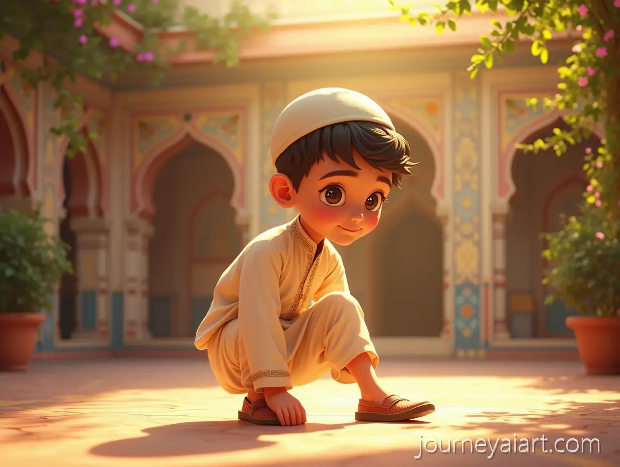 Young-Boy-Preparing-for-Prayer-in-a-Sunlit-Mughal-Courtyard