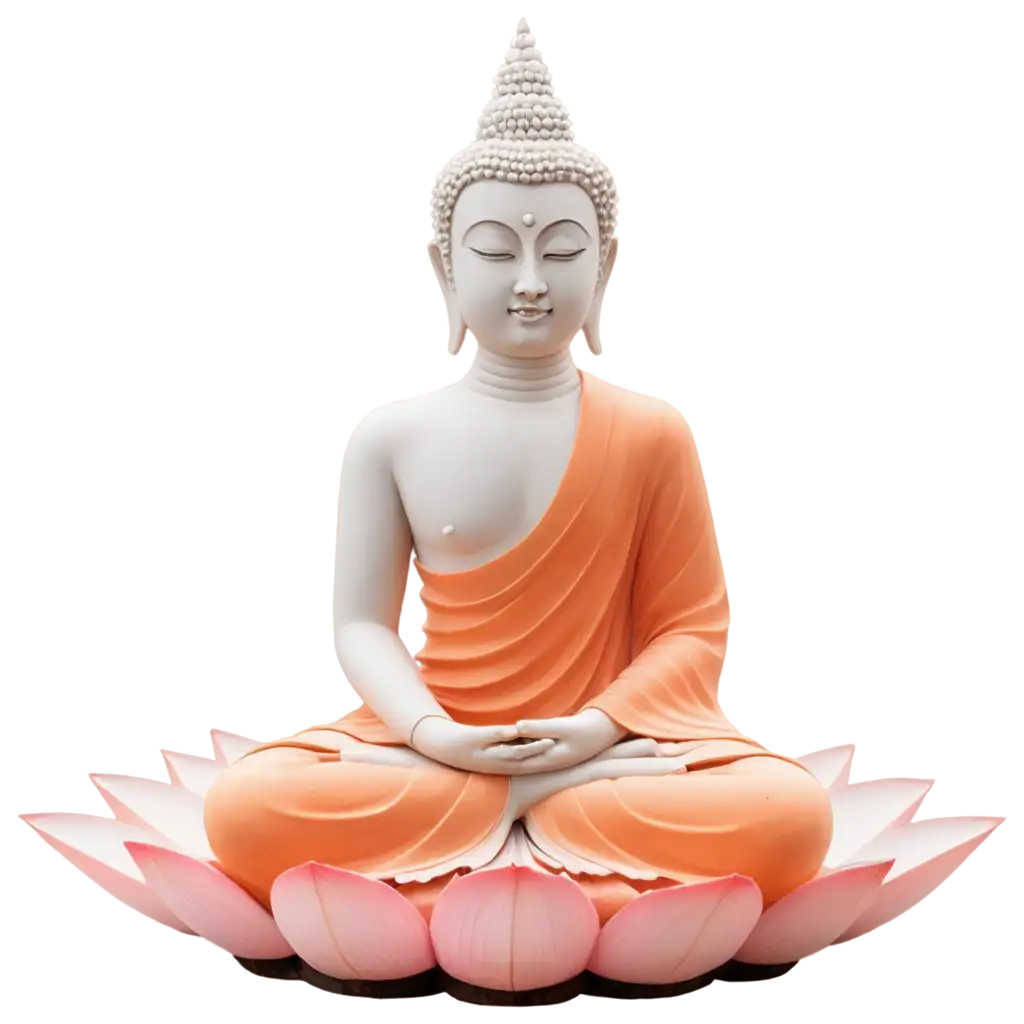 Stunning-White-and-Orange-Buddha-Statue-PNG-on-Pink-Lotus-A-Symbol-of-Serenity