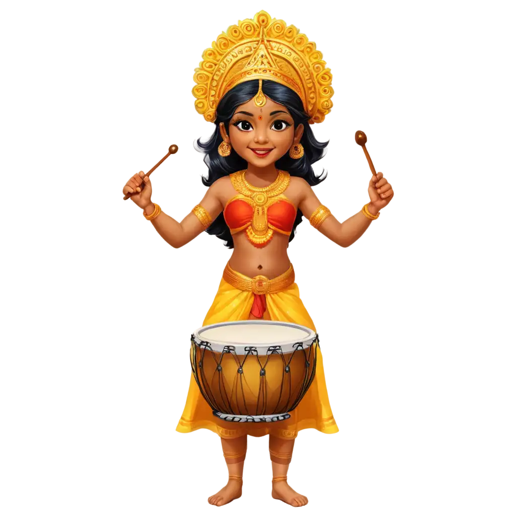 Traditional-Kathakali-Character-in-Onam-Festival-Attire-Playing-Drums-PNG-Image