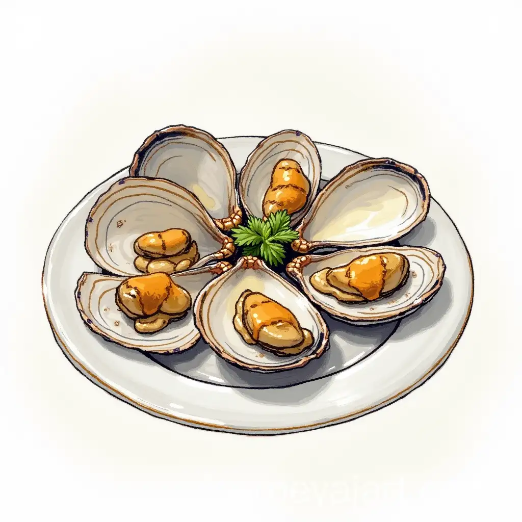 Hand-Drawing-of-Grilled-Clams-with-Detailed-Texture-and-Smoke-Effects
