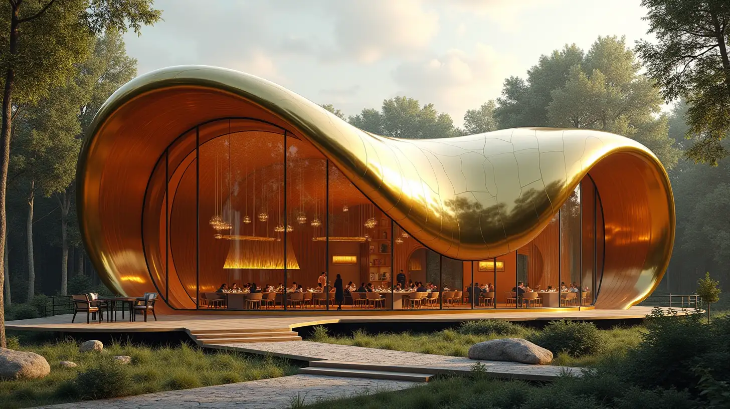 Futuristic Glass Restaurant Shaped Like a Concha in a Wilderness Setting