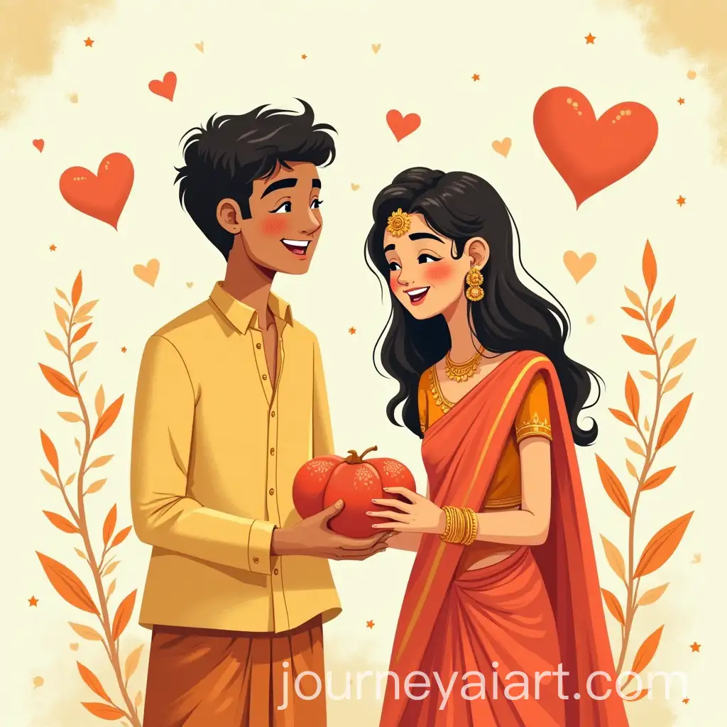 Joyful-South-Indian-Couple-Celebrating-Engagement-in-Traditional-Setting