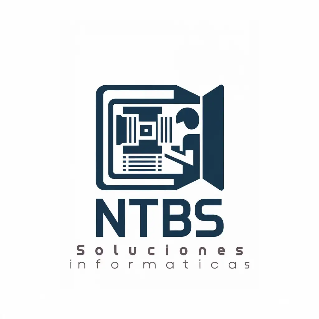 LOGO Design for NTBS Soluciones Informticas Vector Design with Open PC Cabinet Motherboard and Repairman Symbol