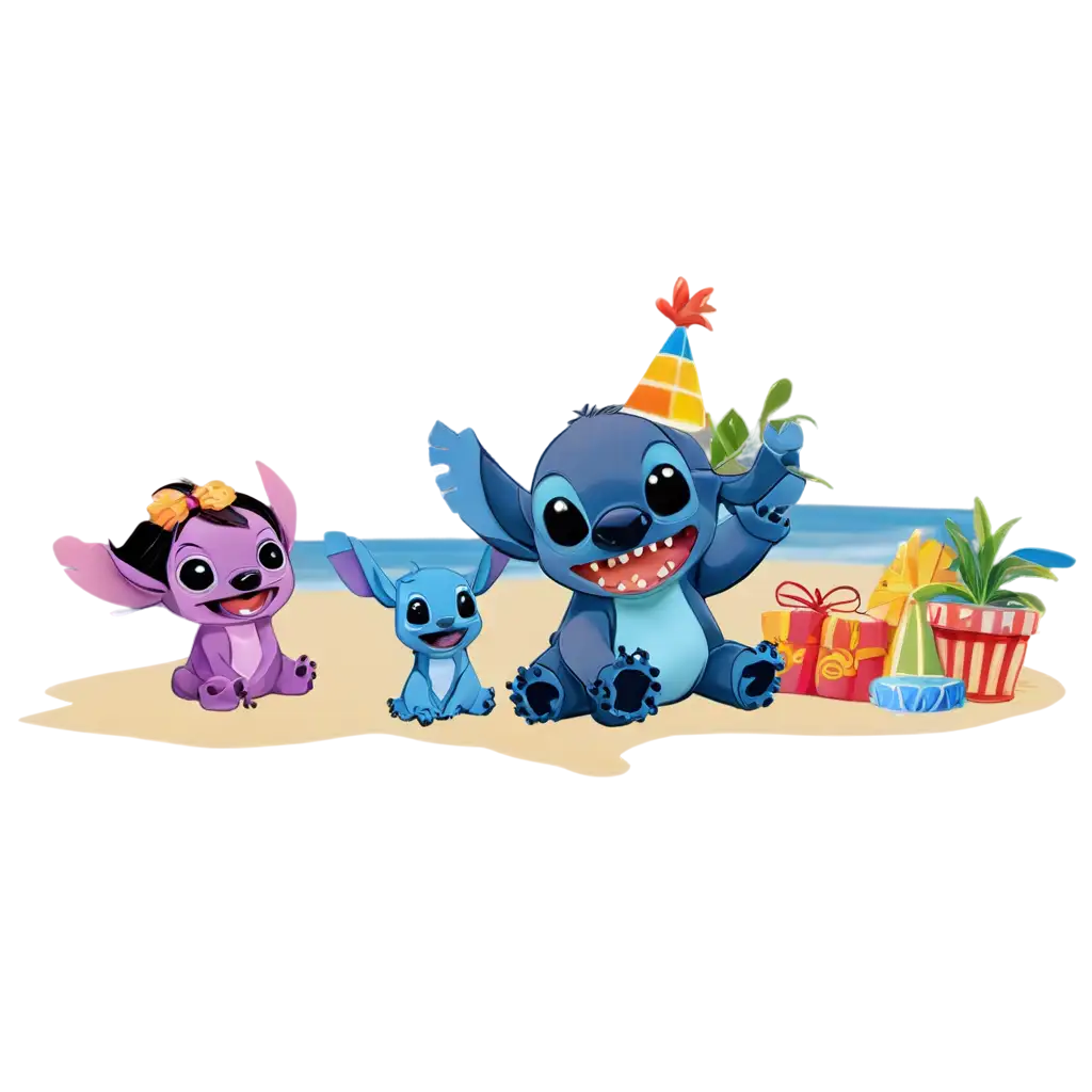 Stitch-Lilo-on-Beach-with-Happy-Birthday-Message-PNG-Image