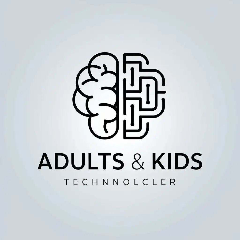 a vector logo design,with the text "Adults & kids", main symbol:Brain,complex,be used in Technology industry,clear background