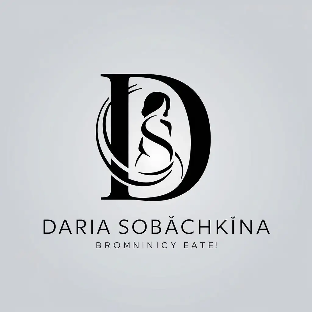 a vector logo design,with the text "Daria Sobachkina", main symbol:Letter D and letter S, that is wrapping around her,Minimalistic,clear background