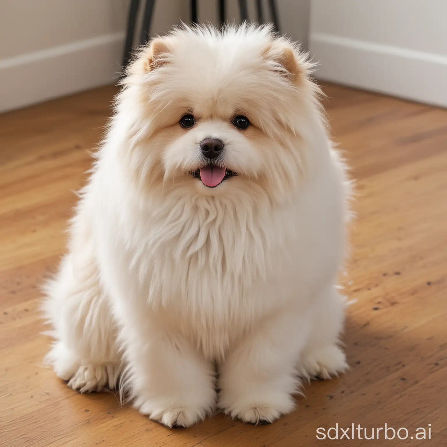 Fluffy-Dog-Sitting-on-Lush-Green-Meadow