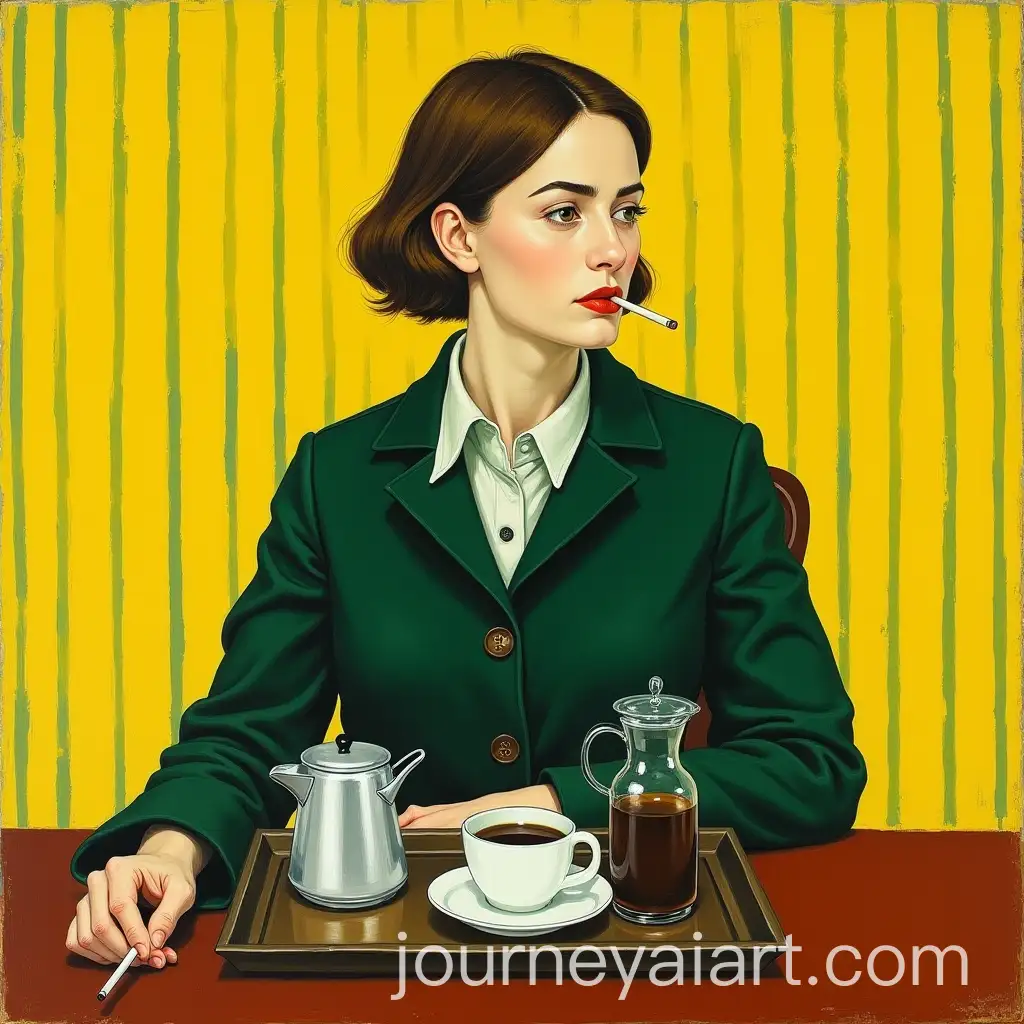 Woman-Smoking-a-Cigarette-While-Preparing-Coffee-in-Abstract-Art-Style