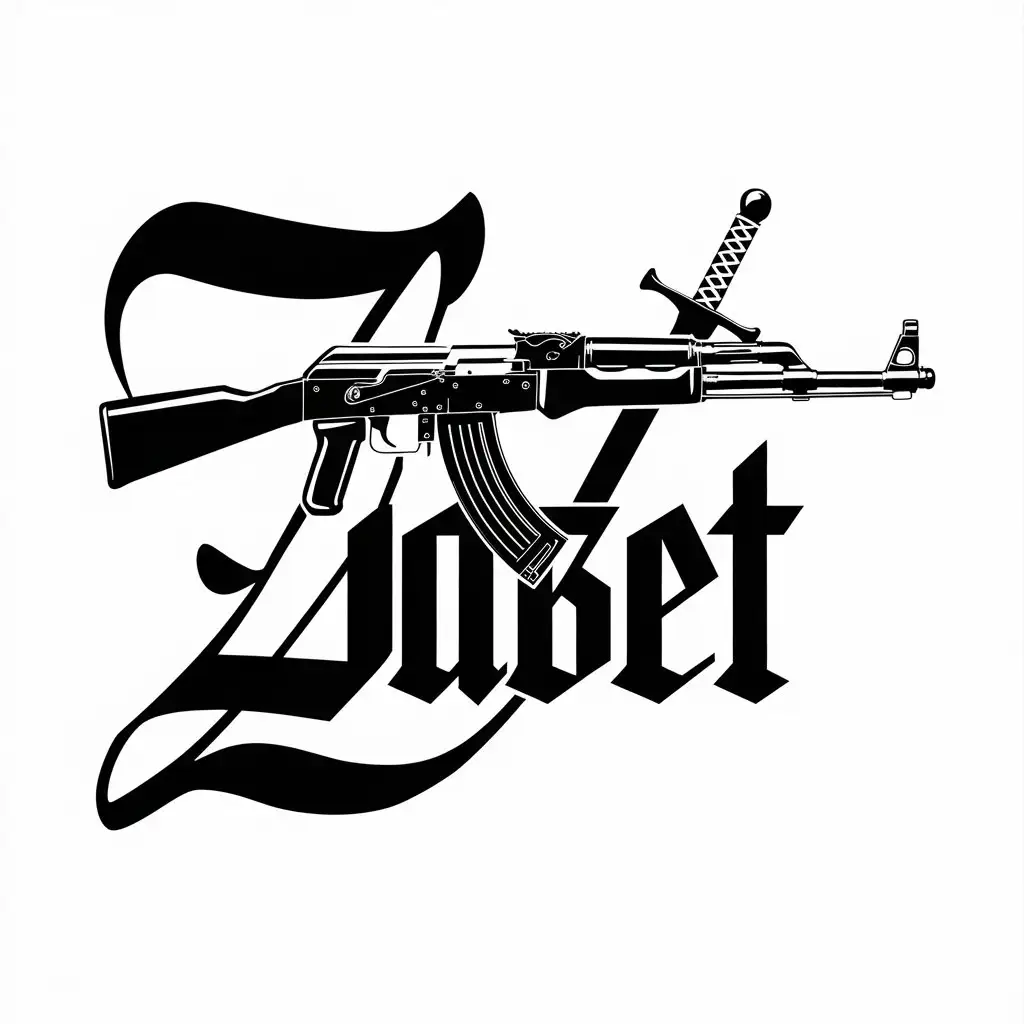 LOGO Design for ZAVET AK74 with Sword Piercing in Calligraphy Style Minimalistic Design