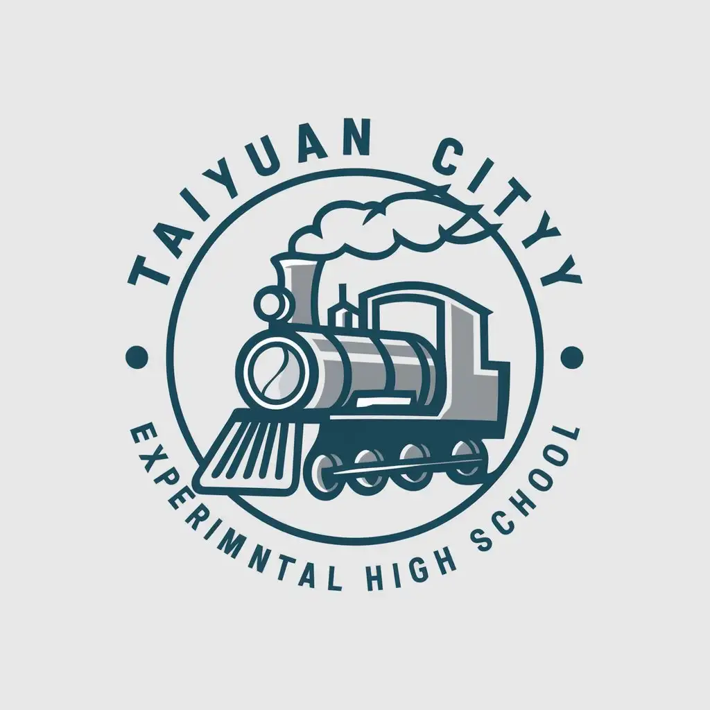 LOGO-Design-for-Taiyuan-City-Experimental-High-School-Basketball-and-Steam-Locomotive-Cyan-Blue-Silver-Gray