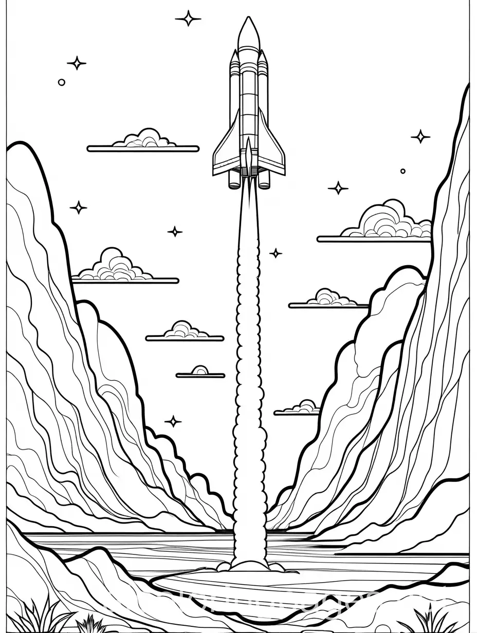 Rocket-Leaving-Alien-Planet-Coloring-Page