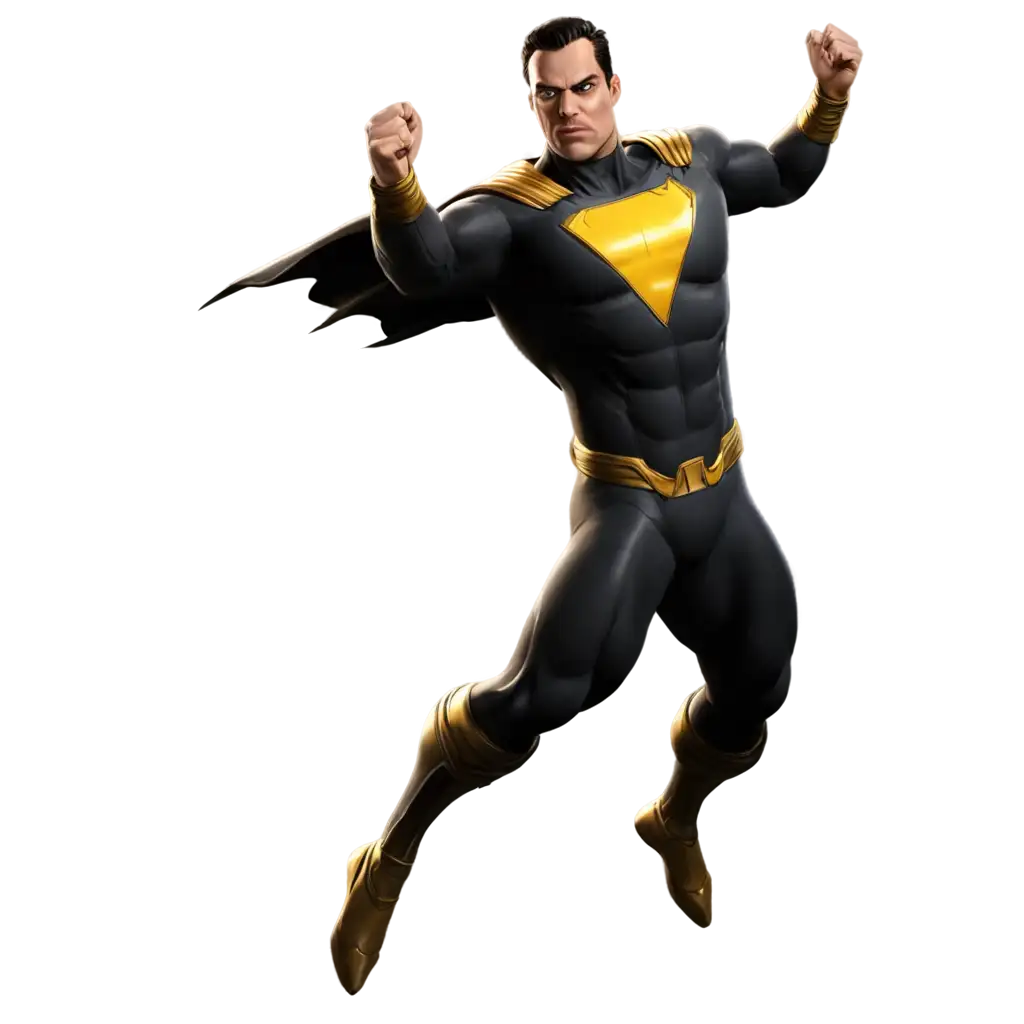 3D characters of black Adam floating mid-air