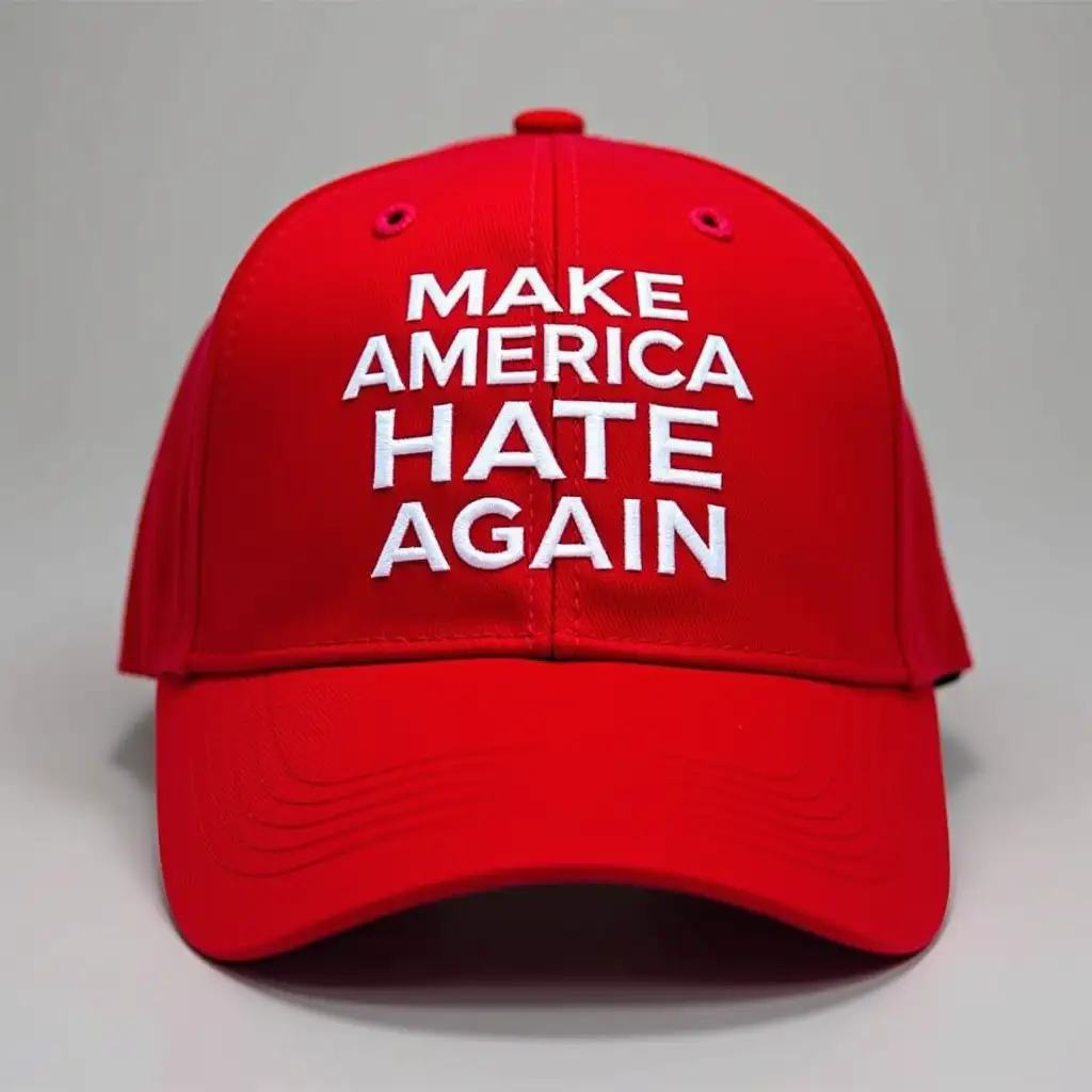 Red Baseball Hat with Make America Hate Again Slogan