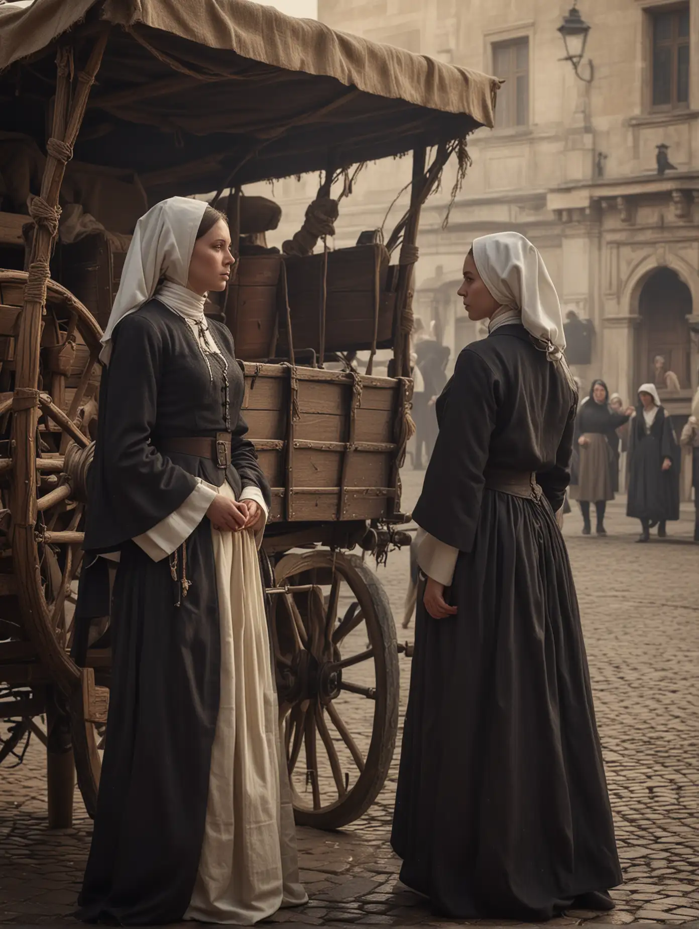 Two-Beautiful-Nuns-by-a-CanvasCovered-Wagon-in-Palace-Square