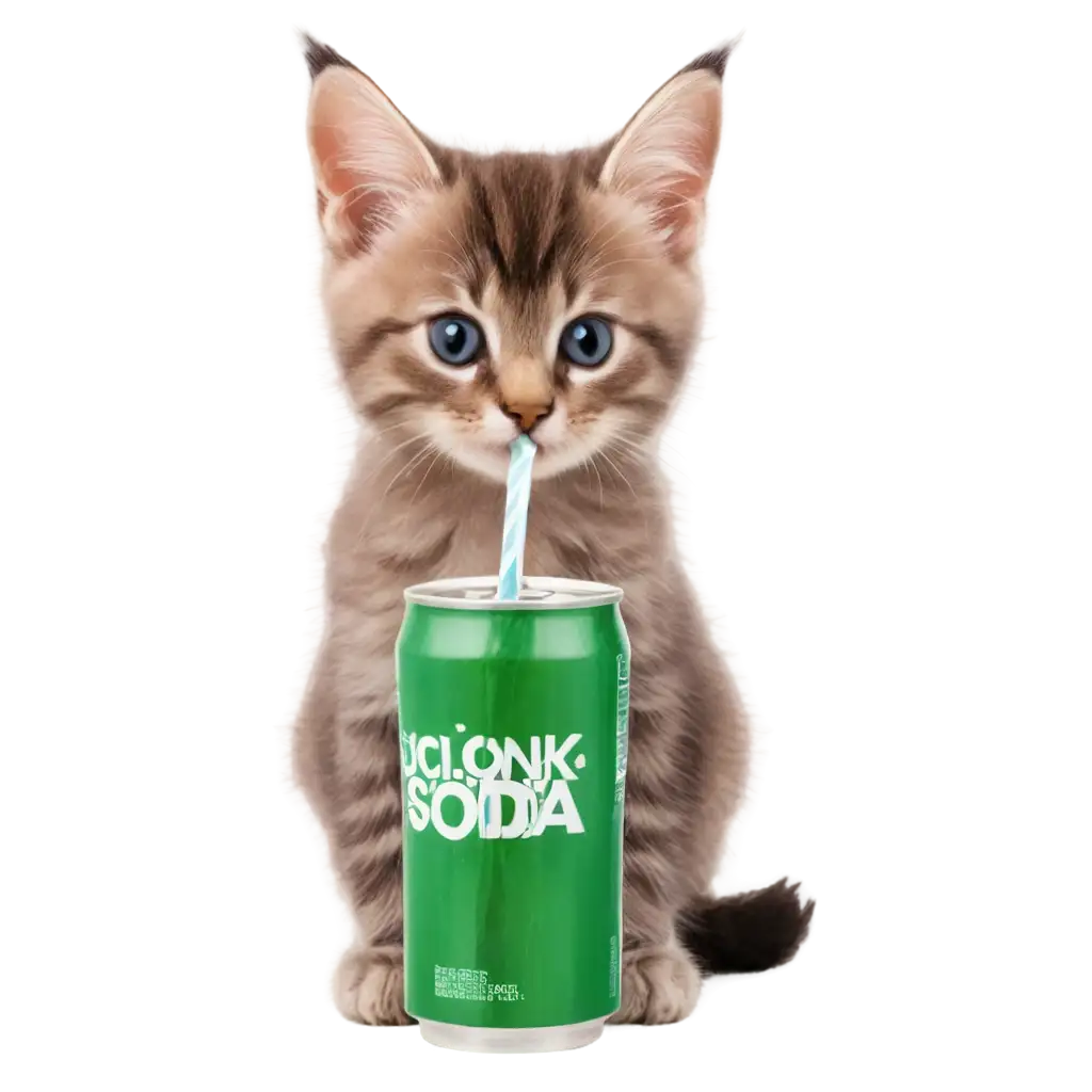 exhausted cute kitten drink soda