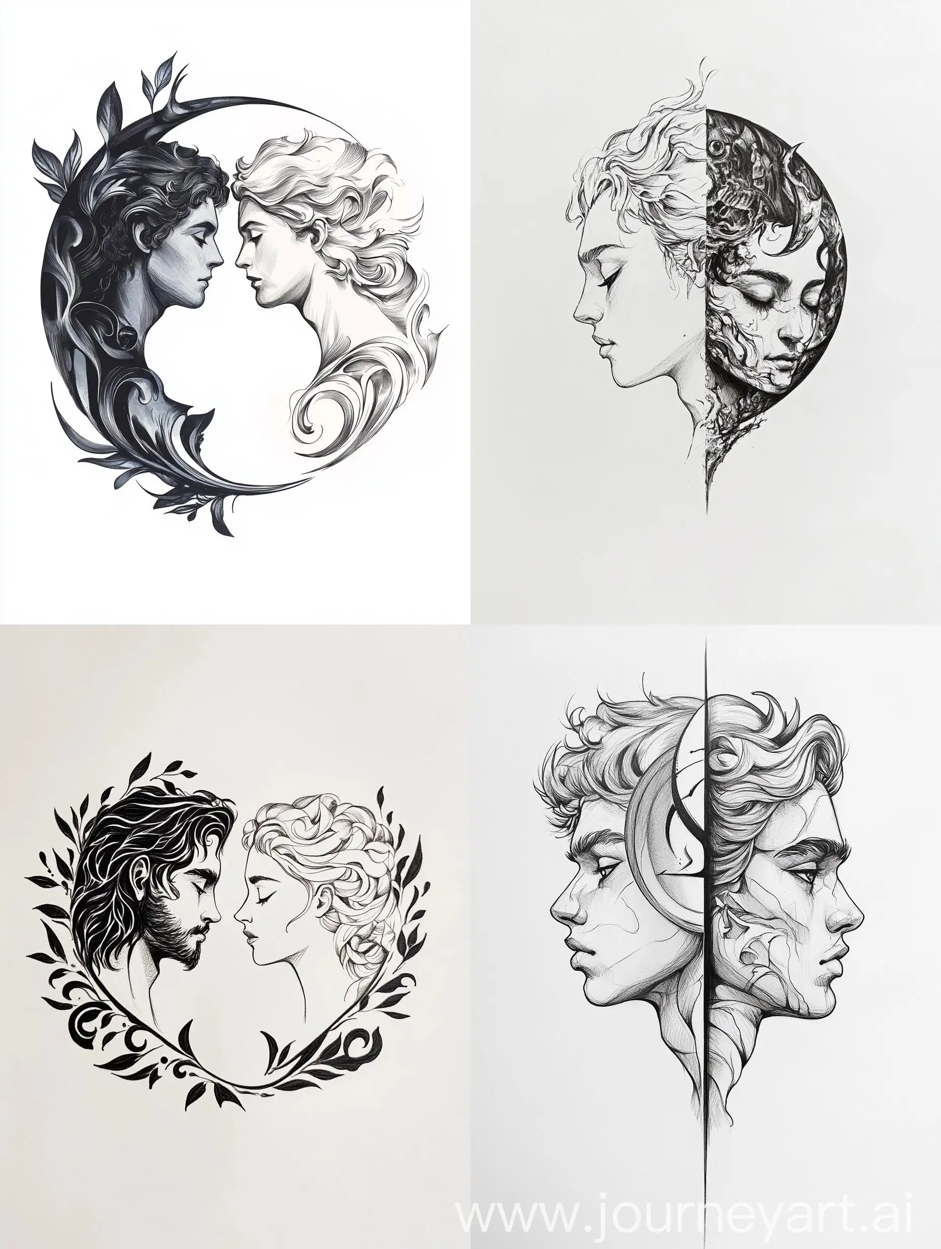 Minimalist-Greek-Mythology-Apollo-and-Artemis-Tattoo-Design-Sketch