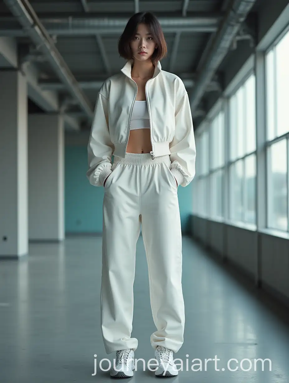 Chic-South-Korean-Model-in-Modern-Gymwear-with-White-Track-Pants
