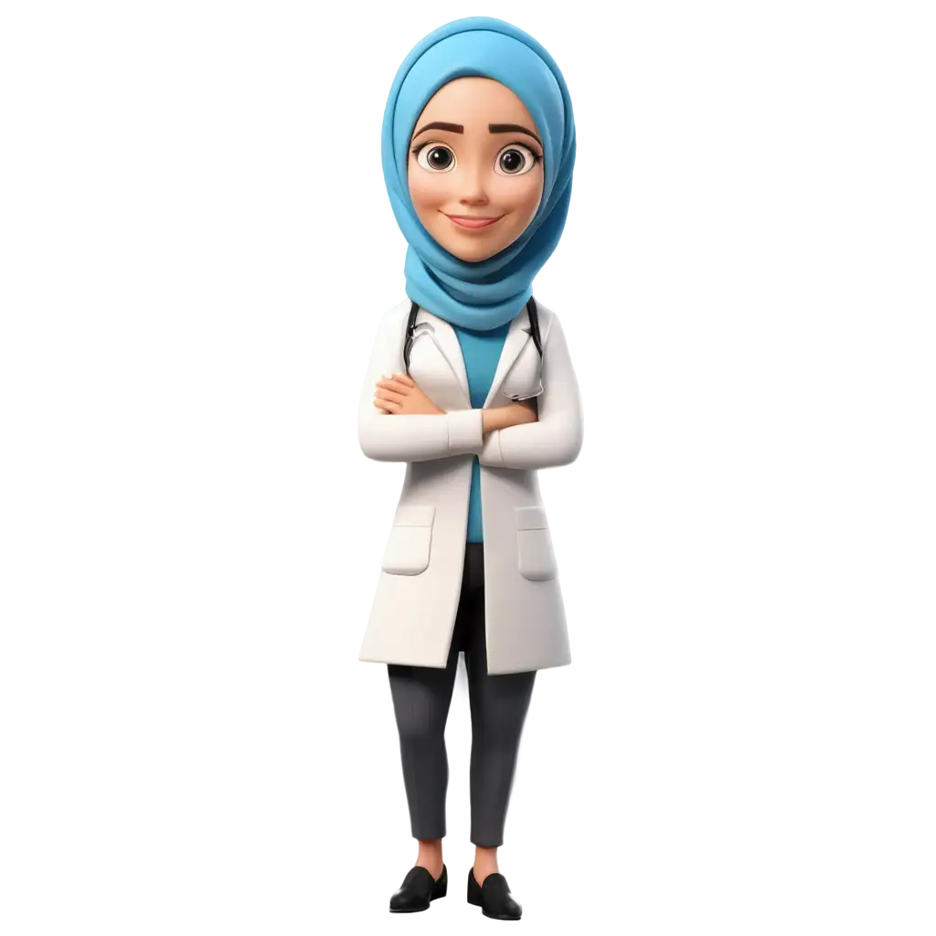 3D-Caricature-of-Female-Doctor-Wearing-Hijab-PNG-HighQuality-Image-for-Diverse-Uses