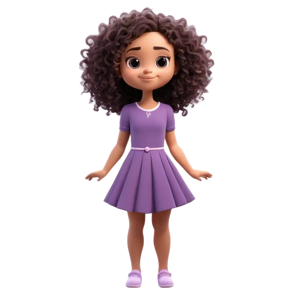 Cute-Girl-Cartoon-with-Curly-Hair-in-Purple-Dress-PNG-Image-for-High-Quality-and-Clarity