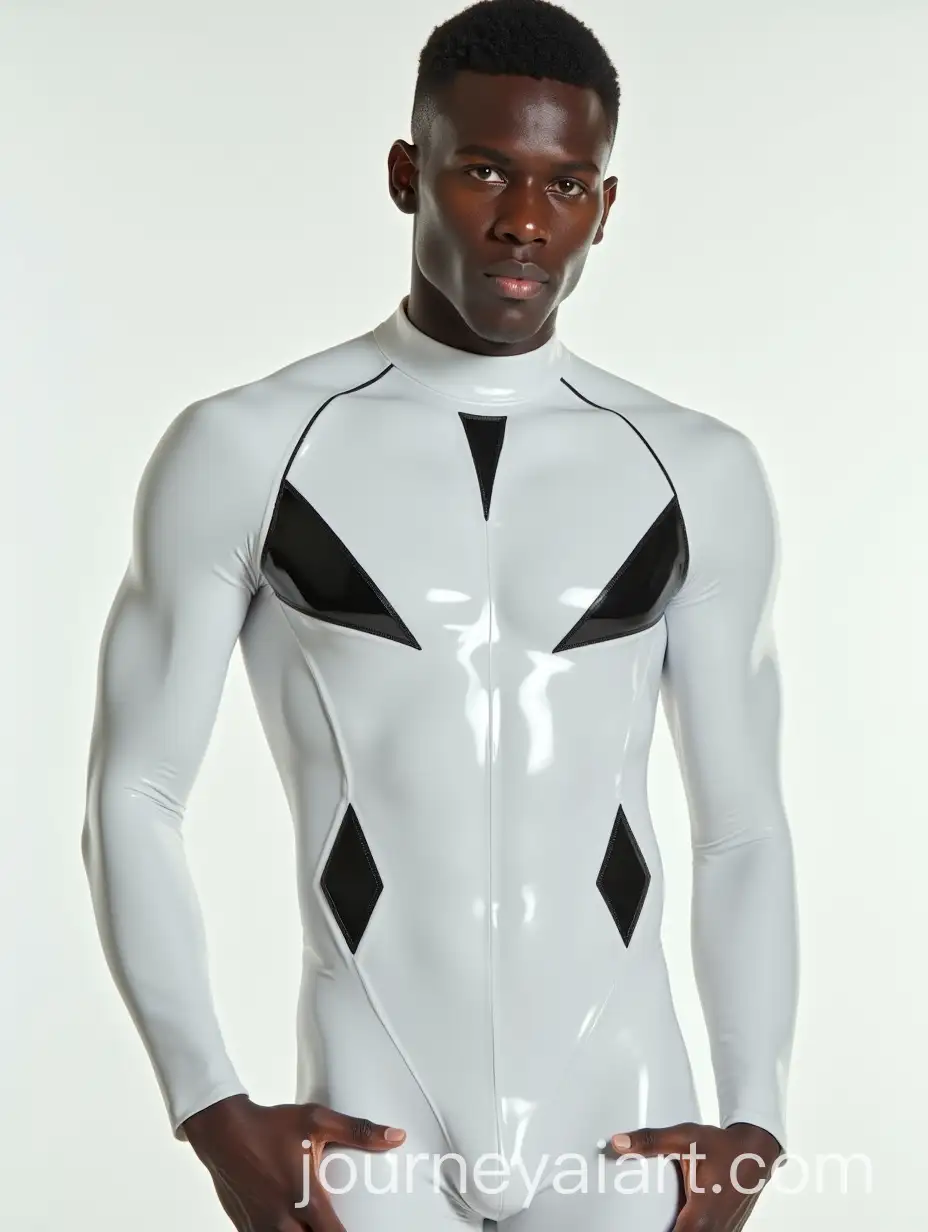 Man-in-Glossy-White-Bodysuit-with-Symmetric-Black-Geometric-Patterns