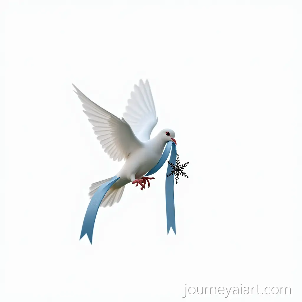 White-Dove-Flying-with-Blue-Ribbon-and-Black-Geometric-Ornament
