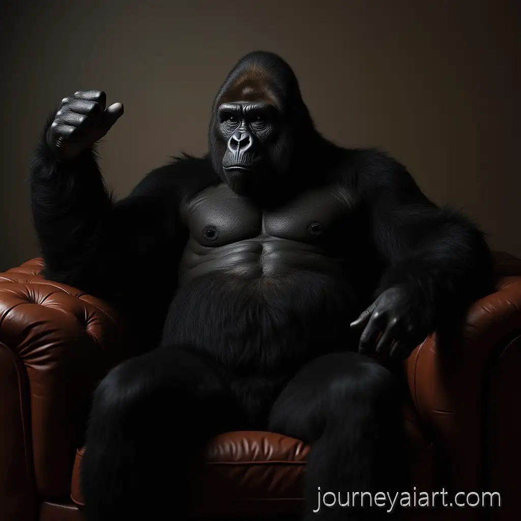 FierceFierce-gorilla-man-silence-GorillaMan-in-Black-Gesturing-Silence-on-Leather-Couch