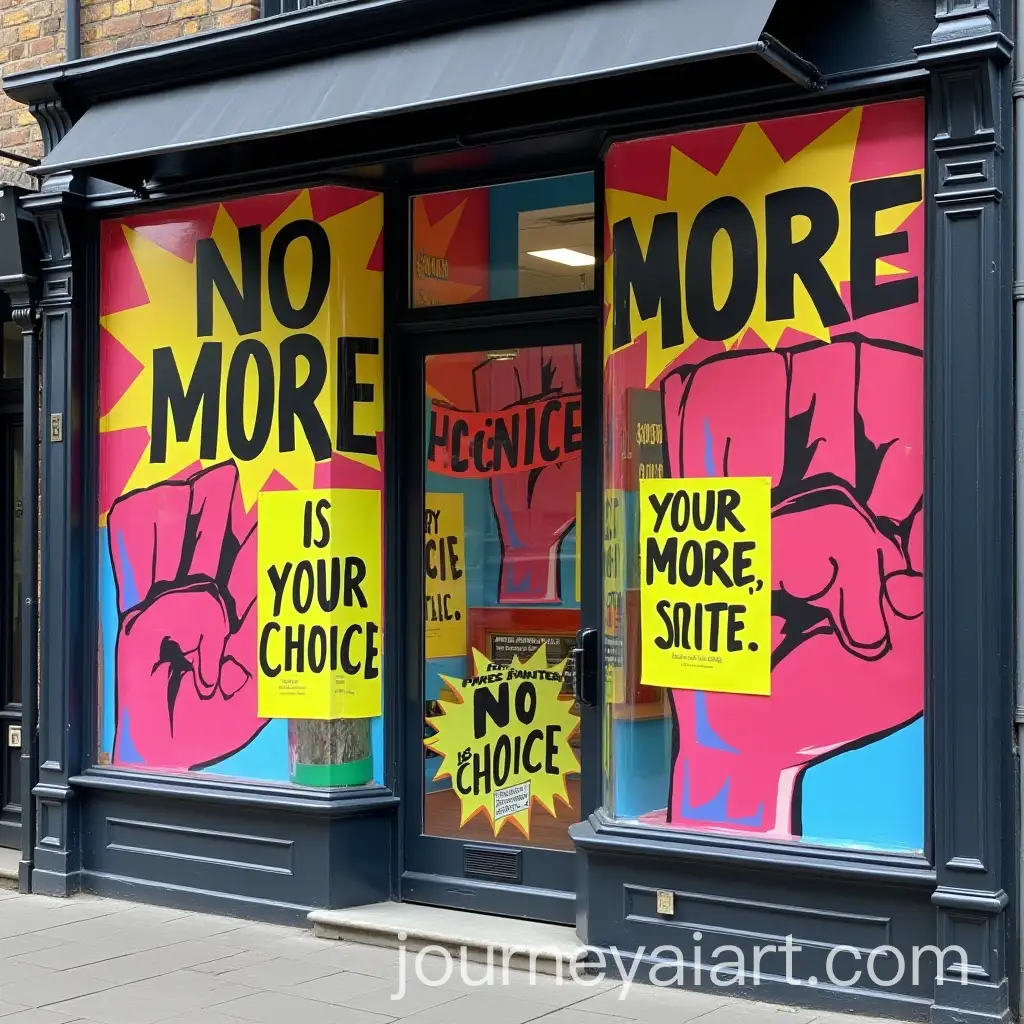 Colorful-Protest-Posters-Taking-Over-Store-Exterior-Against-Plastic