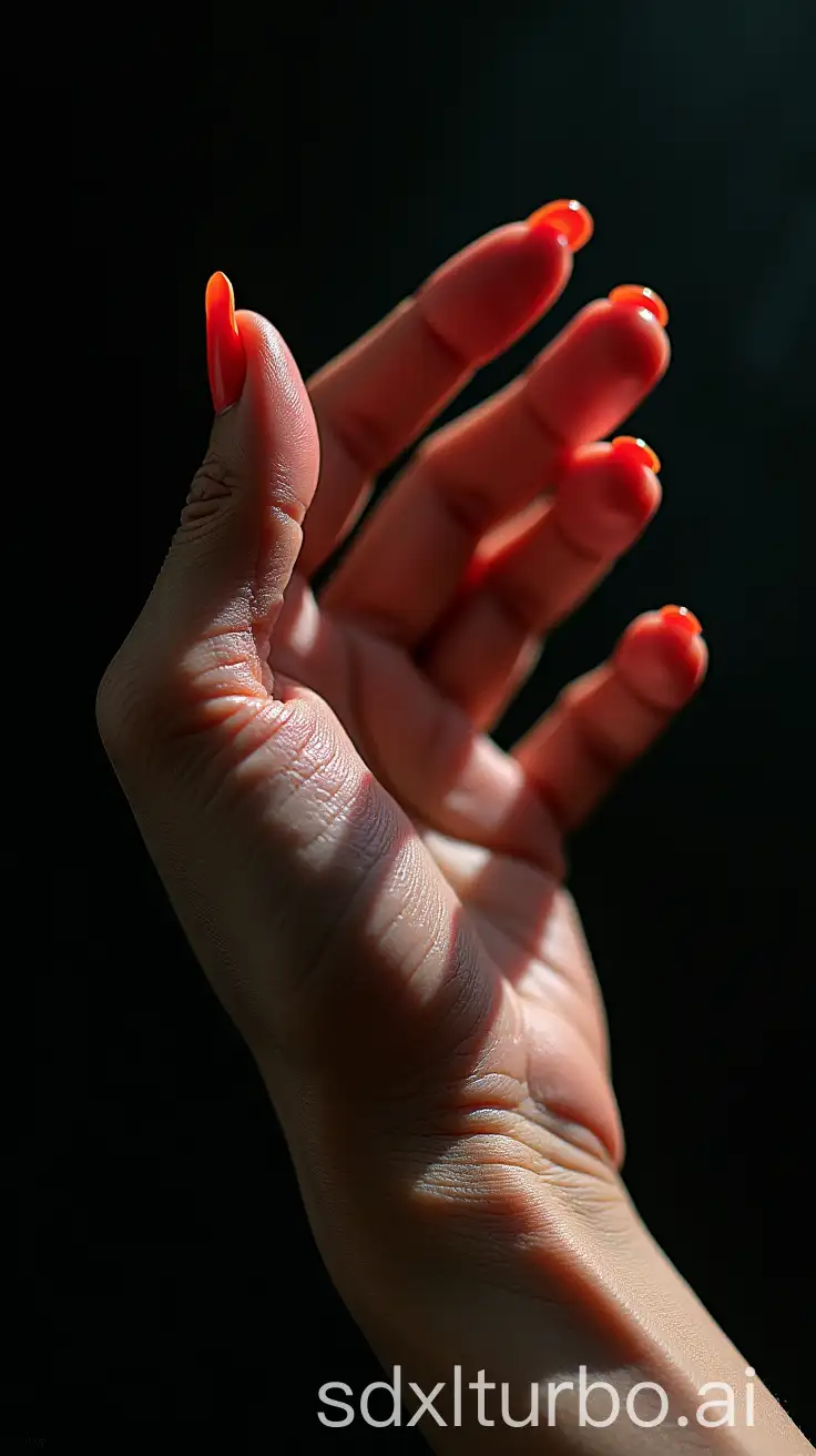 Minimalist photography, Hyper realistic detailed hand, fashion beauty style, intricate details, chiaroscuro, vibrant colors, masterpiece, film grain, shot with Sony A7