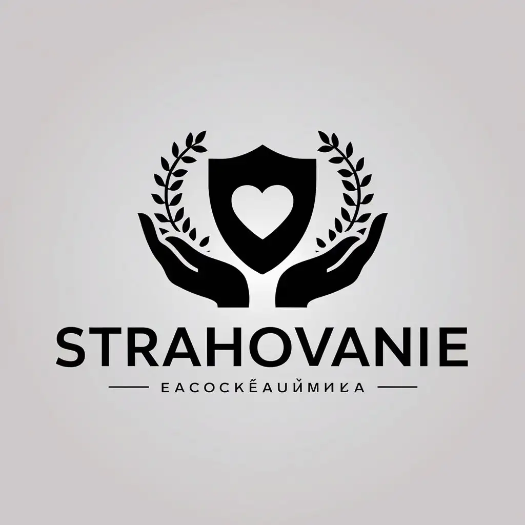 LOGO Design for Strahovanie Shield Emblem with Hands Wreaths and Heart