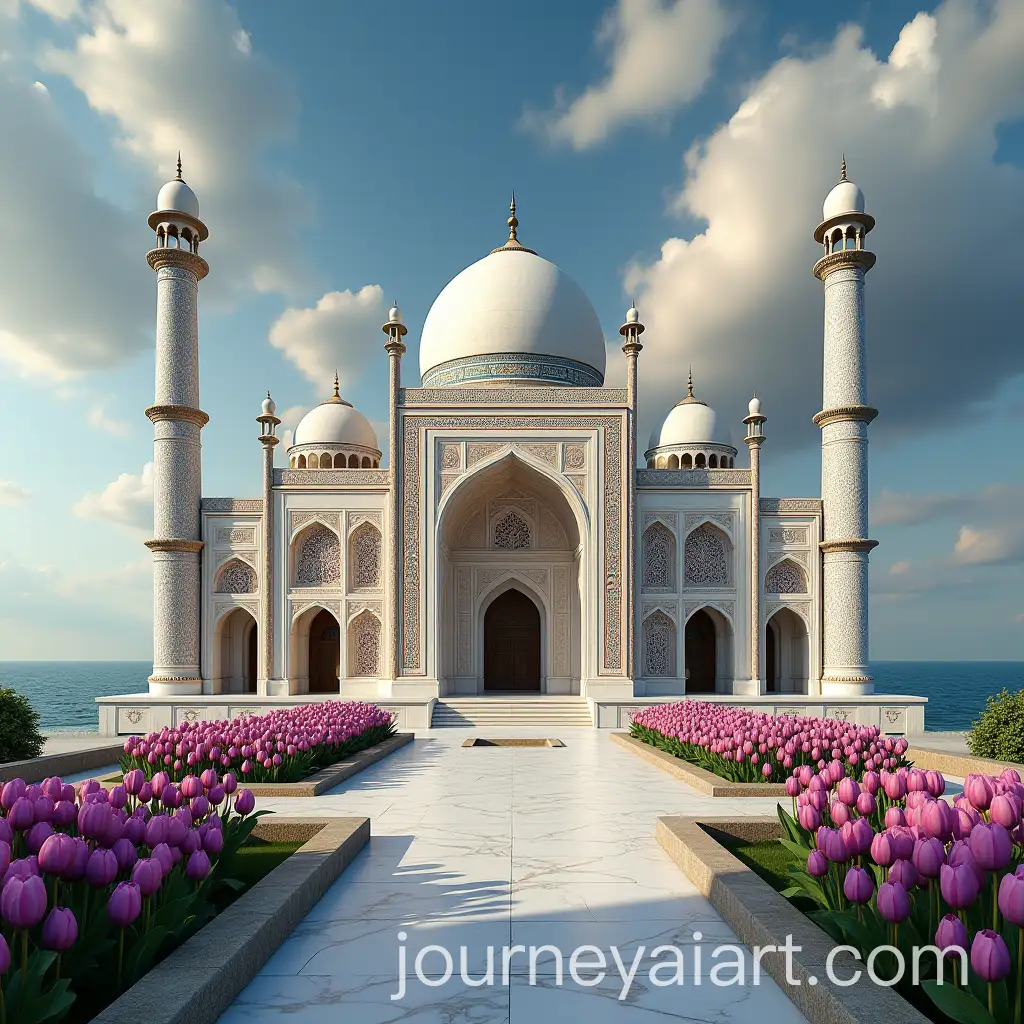 Front-View-of-Uzbekistan-Mughal-Mosque-with-Ocean-Surroundings
