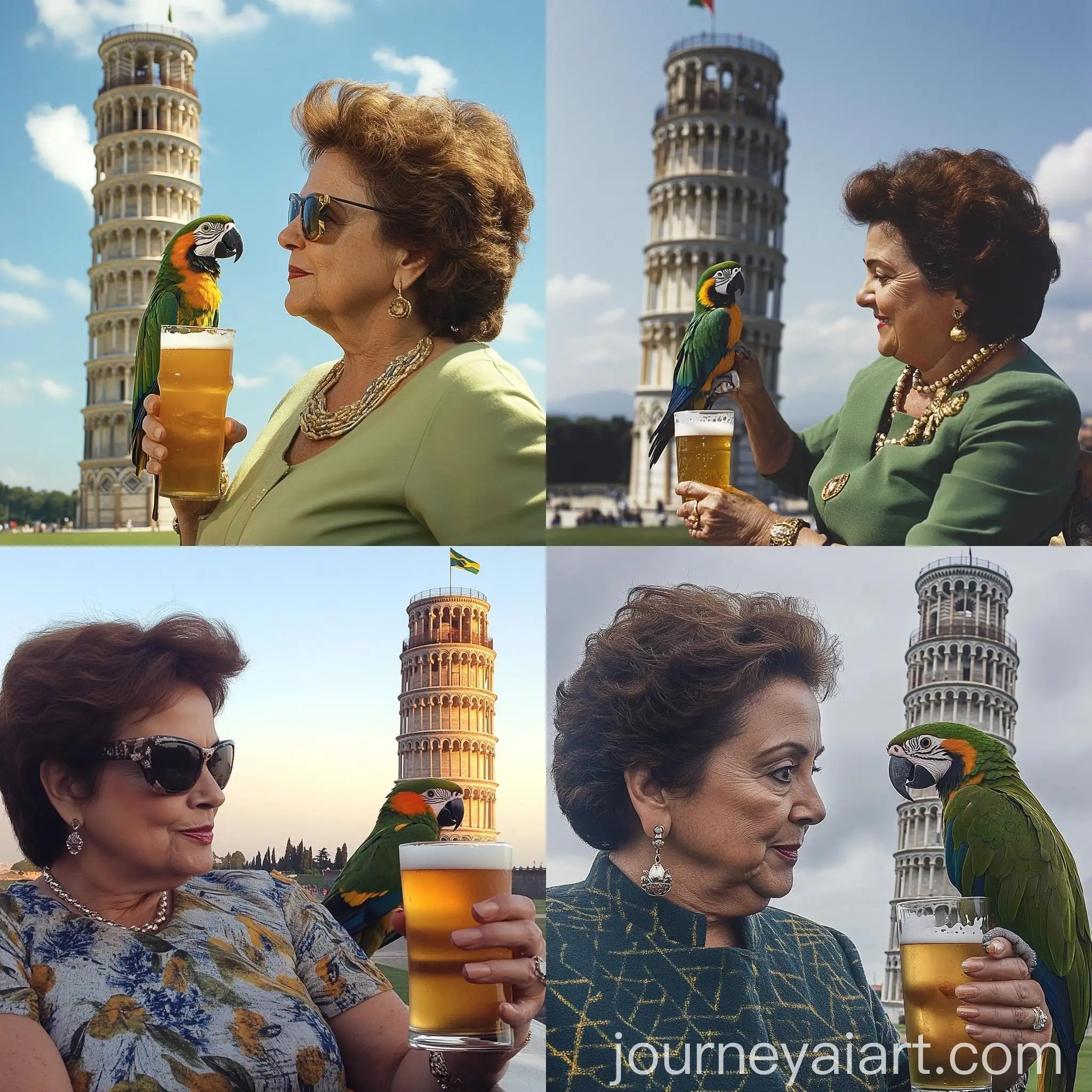 Dilma-Rousseff-with-Pet-Parrot-at-Leaning-Tower-of-Pisa