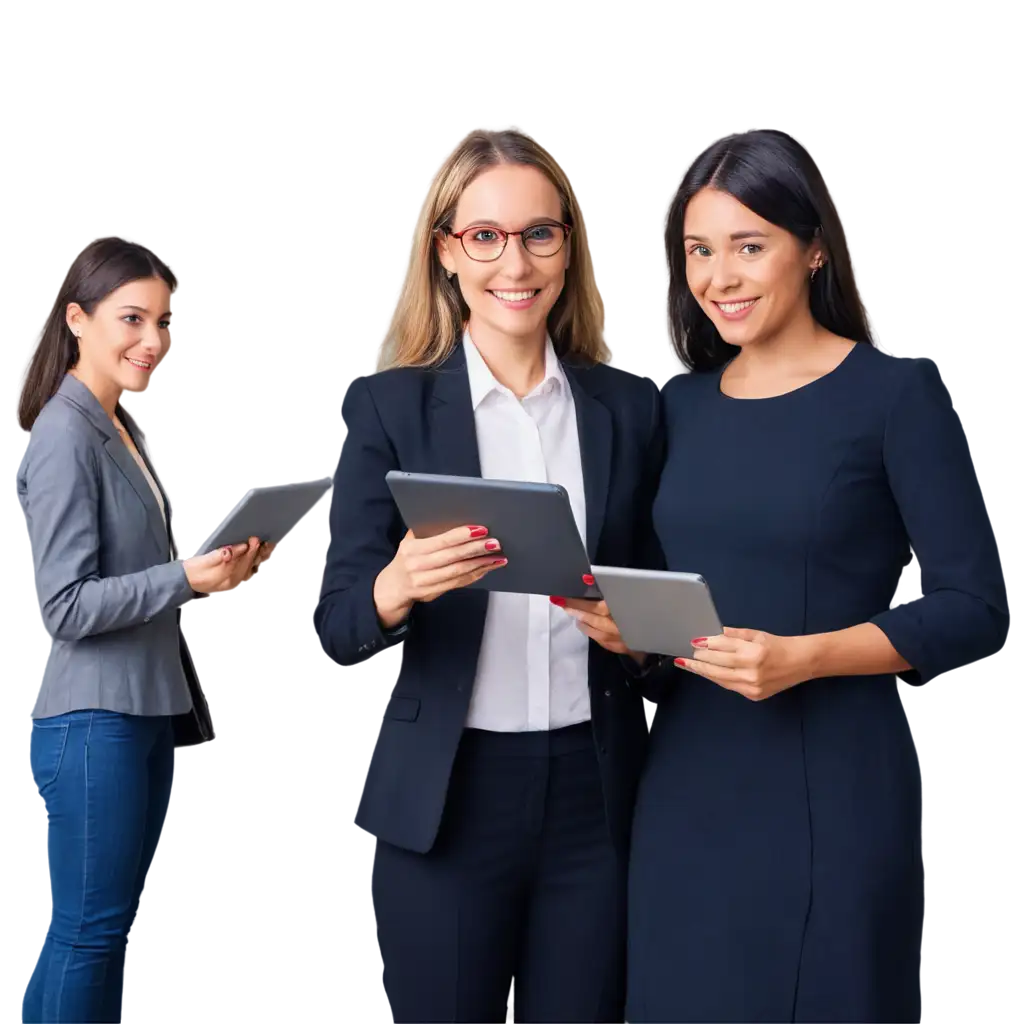 Elegant-Hostesses-Checking-in-Guests-with-Tablet-PNG-Image