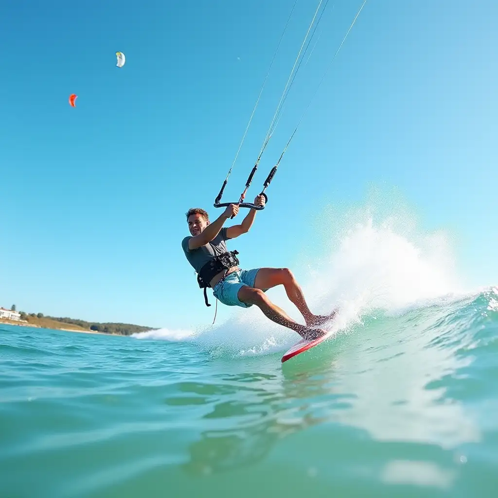 Kitesurfer-Gliding-Through-Vibrant-Waves-on-a-Sunny-Day