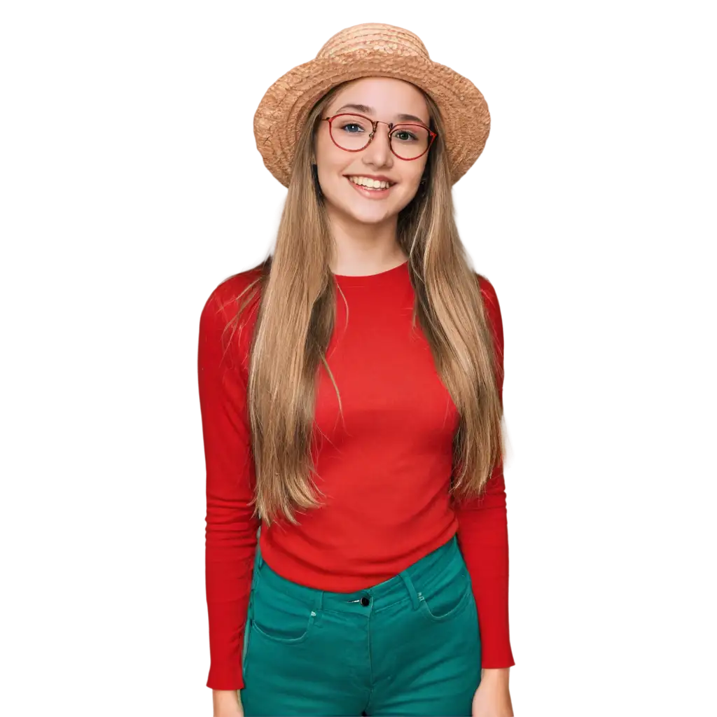 Blonde-Girl-with-Long-Hair-Green-Eyes-and-Red-Outfit-PNG-Image