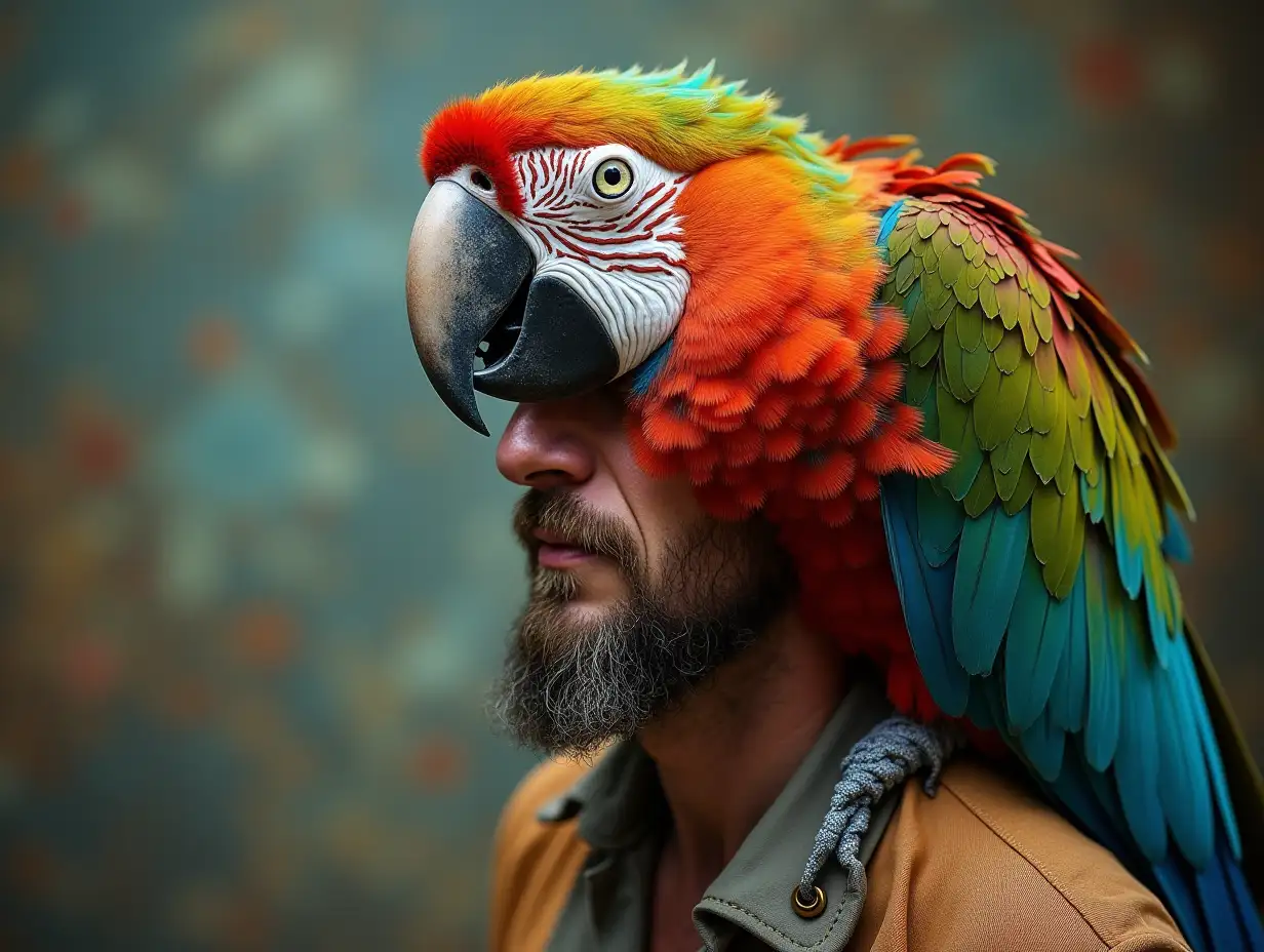 Surreal world Man with Parrot head