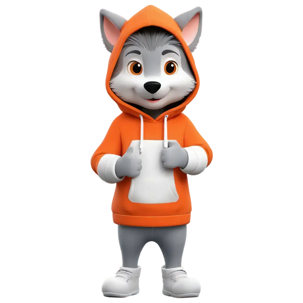 Cute-Silver-Wolf-Cartoon-PNG-Wearing-Orange-Hoodie-and-Waving-Hand-in-Winter-Perfect-for-WinterThemed-Designs