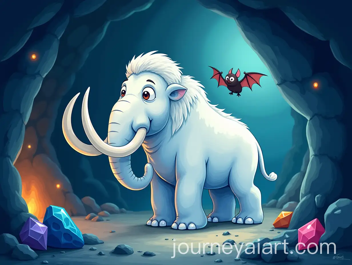 Cartoon-Mammoth-in-Cave-with-Glowing-Gemstones-Childrens-Book-Illustration
