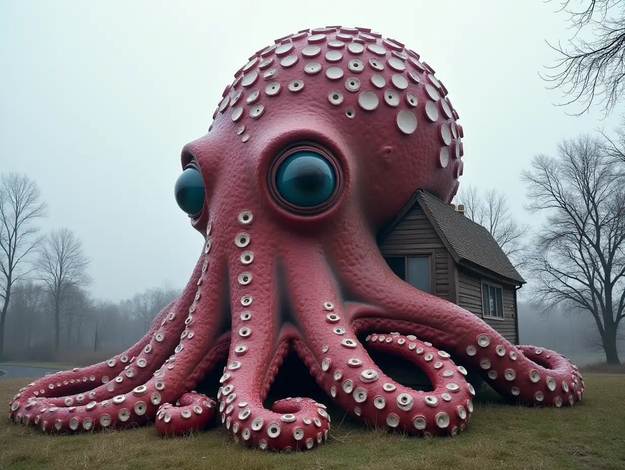 Face from octopus transformed into a building