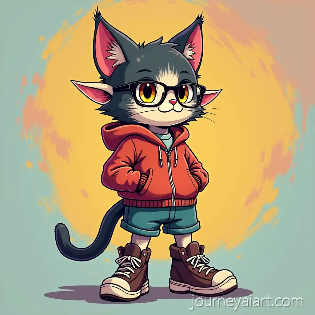 Cat-in-Human-Form-with-Reading-GlassesCat-in-Human-Form-and-Elf-Ears-Wearing-Urban-Hoodie-and-Kinky-Shorts