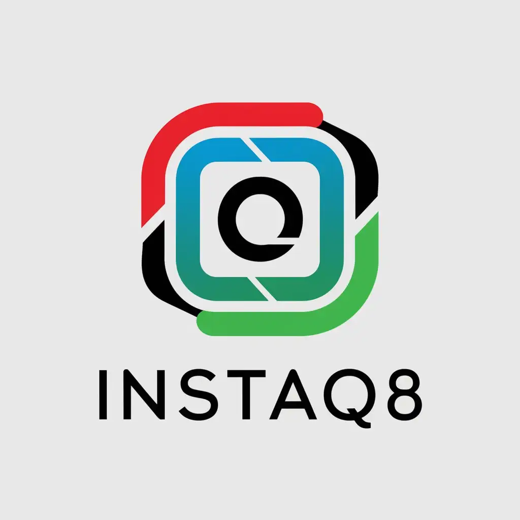 a vector logo design,with the text "Instaq8", main symbol:RED BLUE GREEN COLOUR BLACK,complex,be used in Internet industry,clear background