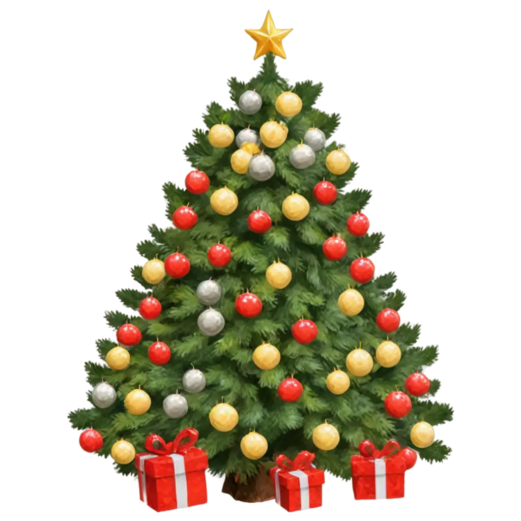 Beautiful-Minecraft-Christmas-Tree-PNG-with-Gold-Silver-Red-Decorations-and-Warm-White-Lights