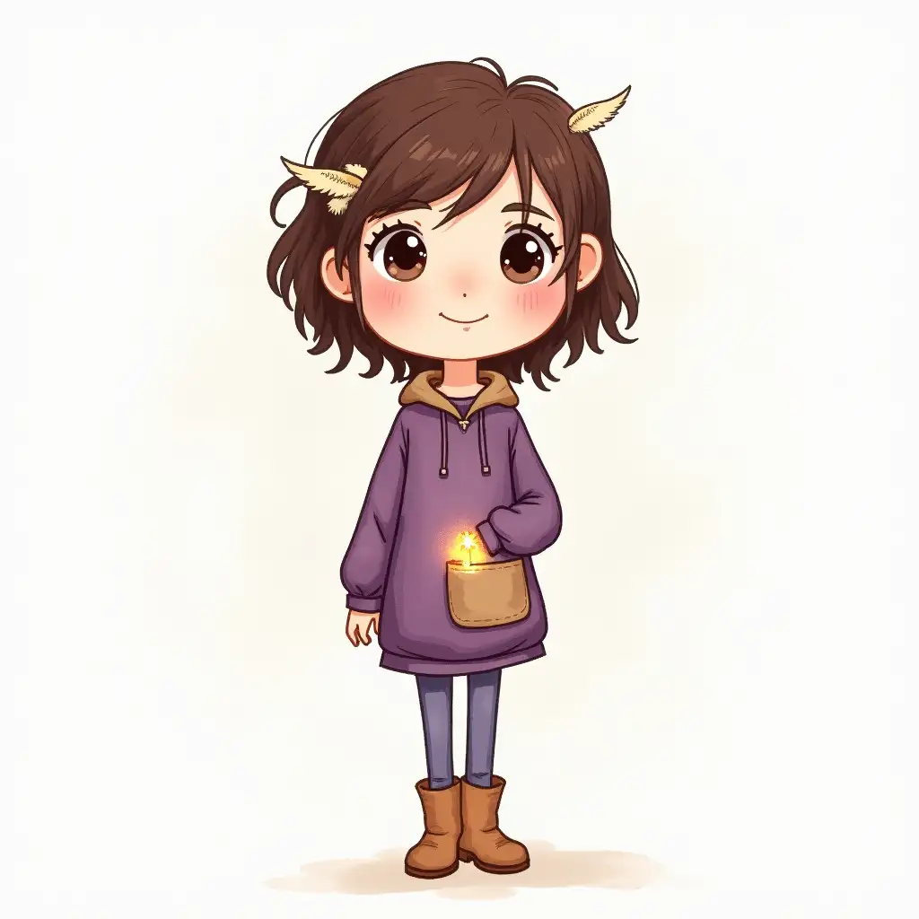 Whimsical-Doodle-Style-Art-Preteen-NonBinary-Child-with-Feathered-Hair-and-Earthy-Tones